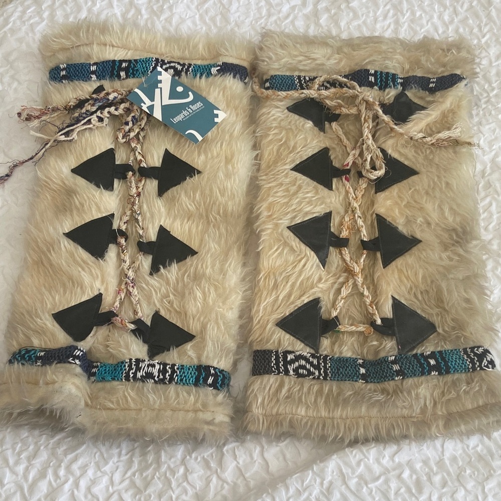 Faux Fur Leg Warmers with Tribal Accents​​